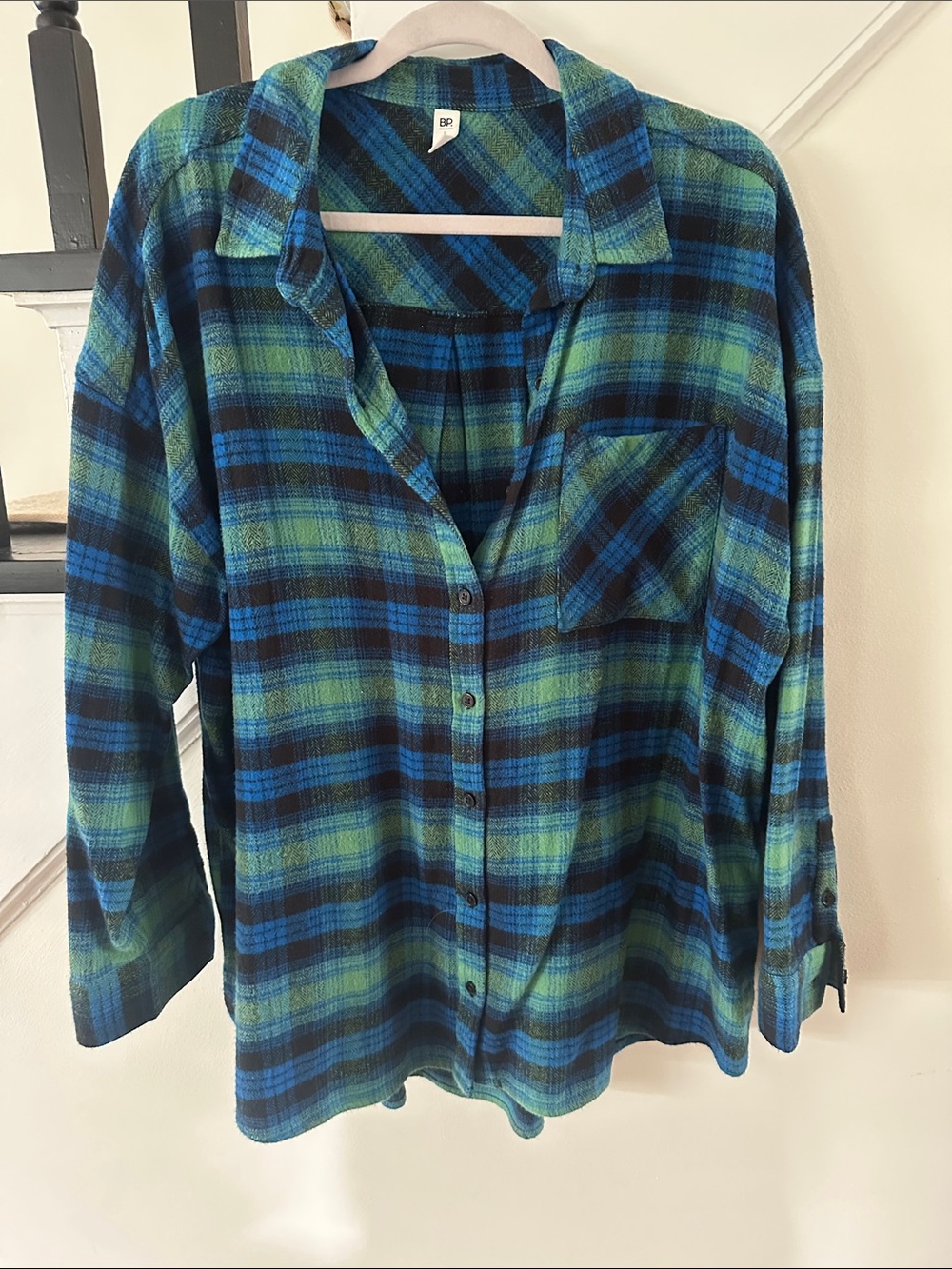 bp Blue and Green Boyfriend Plaid Button-Down Shirt